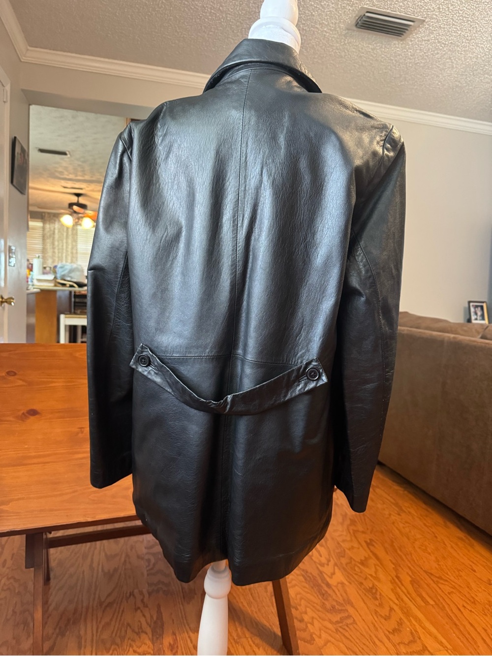 Ladies Gap Classic Black Leather Jacket - Women's Quilted Lined Coat large - Picture 3 of 8